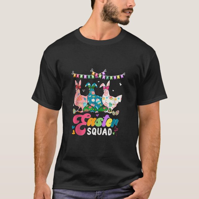 Easter Squad Three Floral Bunny Chickens Bow Tie E T-Shirt (Front)