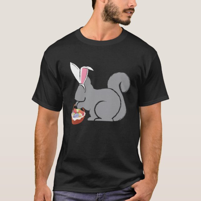 Easter Squirrel  Bunny Basket Egg Hunting Spring T-Shirt (Front)