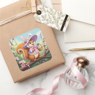 Easter Squirrel Square Sticker