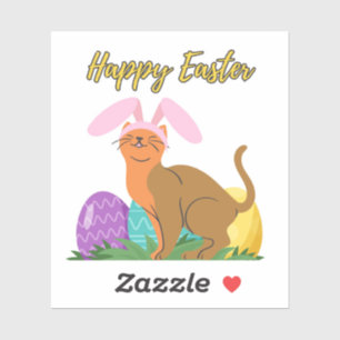 Easter Sticker, Cat With Bunny Ears & Easter Eggs