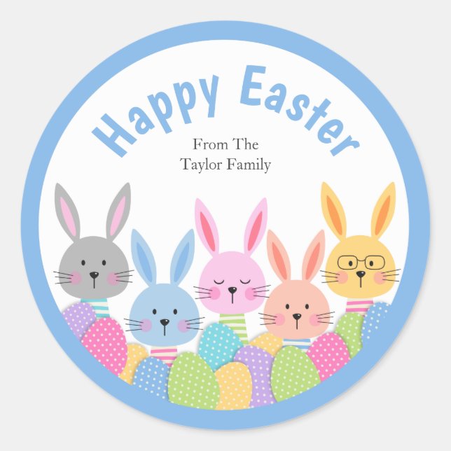 Easter Sticker group of bunnies with eggs (Front)