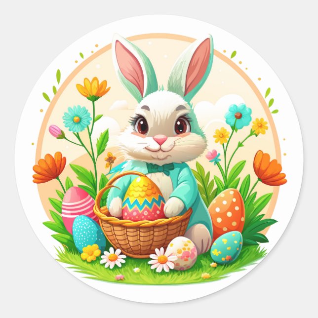 Easter Stickers-Bunny Classic Round Sticker (Front)