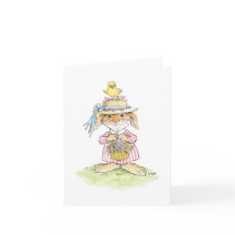 Easter Straw Hat Rabbit and Chick Card