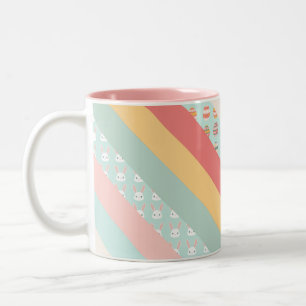 Easter Stripes in Bunnies and Eggs Two-Tone Coffee Mug