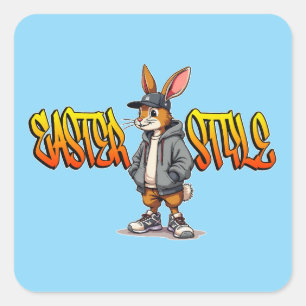 Easter Style – Street Bunny Design - Autocolante Square Sticker