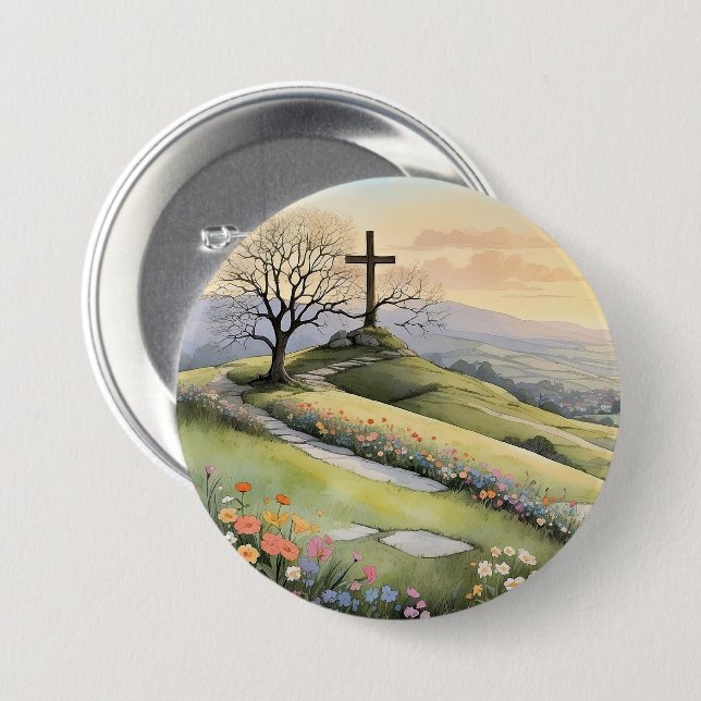 Easter sunrise art illustration 7.5 cm round badge (Front & Back)