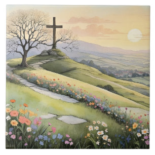 Easter sunrise art illustration ceramic tile