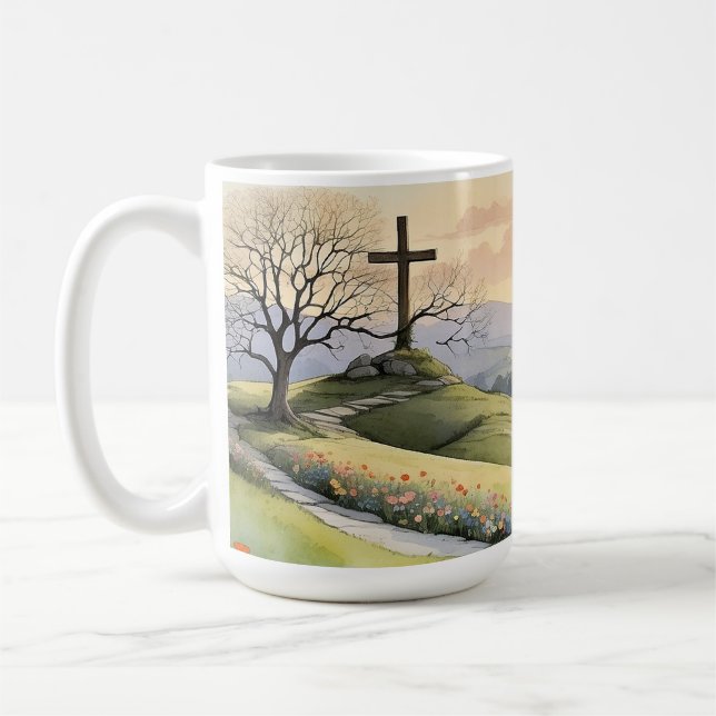 Easter sunrise art illustration coffee mug (Left)