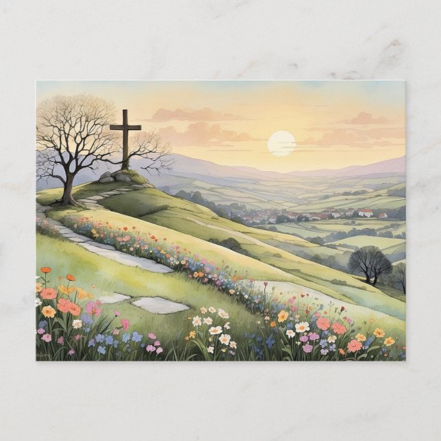 Easter sunrise art illustration postcard (Front)