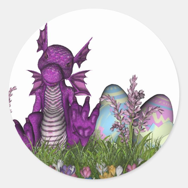 Easter Surprise Baby Dragon Classic Round Sticker (Front)
