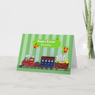 Easter - Sweetie - Train/Bunnies/Balloons Holiday Card