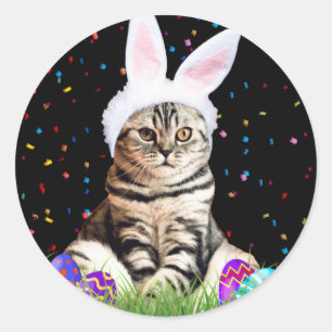 Easter Tabby Cat Classic Round Sticker