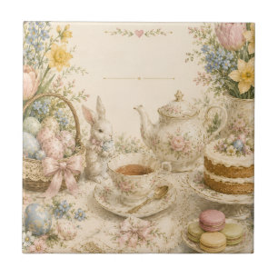 Easter Tea Party , Vintage Floral Celebration Ceramic Tile