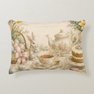 Easter Tea Party , Vintage Floral Celebration Decorative Cushion