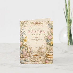 Easter Tea Party , Vintage Floral Celebration Holiday Card