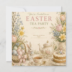 Easter Tea Party , Vintage Floral Celebration Thank You Card