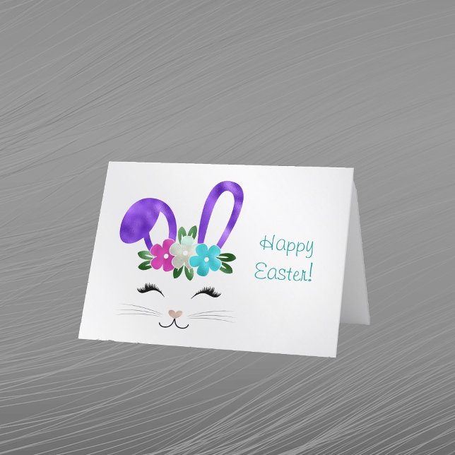 Easter Teal Rabbit Happy Face Holiday Card (Creator Uploaded)