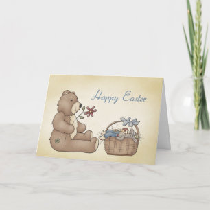 Easter Teddy Bear, Basket Holiday Card