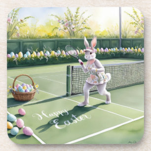 Easter Tennis Bunny Rabbit Player on the court Coaster