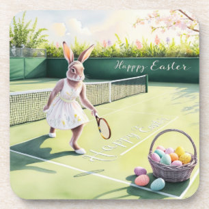 Easter Tennis Bunny Rabbit Player on the court Coaster