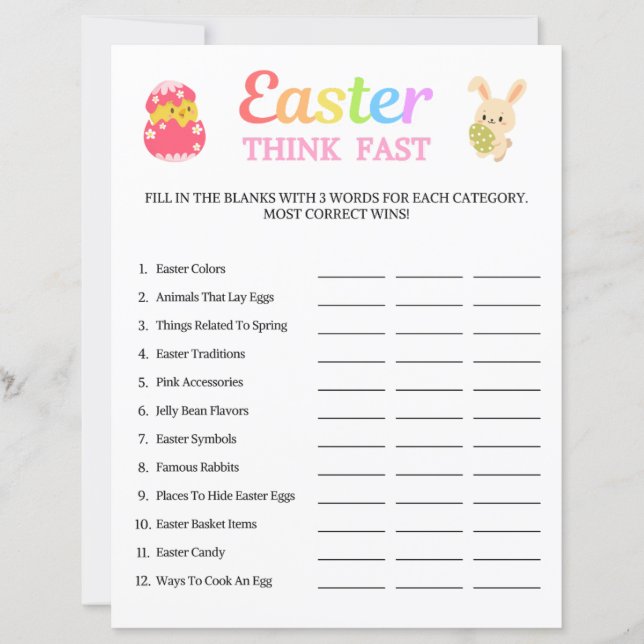 Easter Think Fast Game (Front)