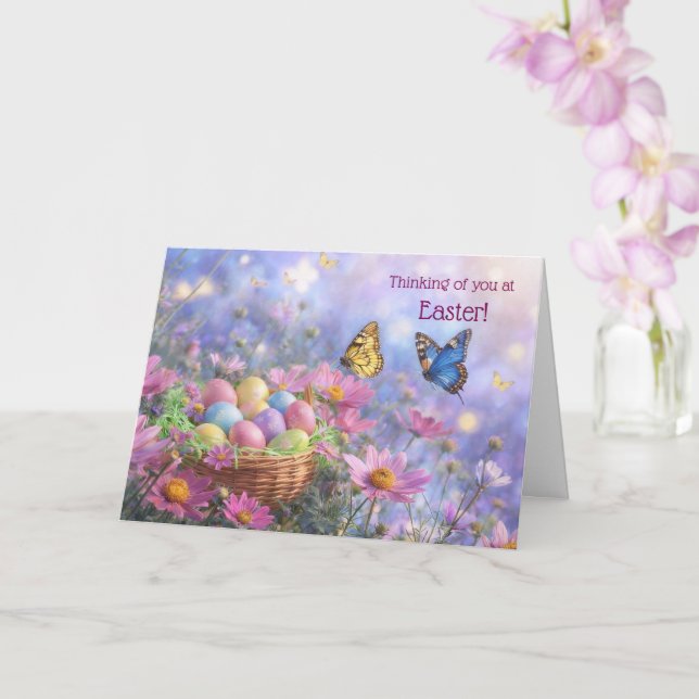 Easter Thinking of You Pretty Flowers Basket Eggs  Card (Orchid)