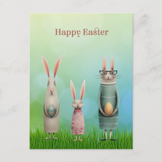 Easter Three Bunnies in Grass Card (Front)