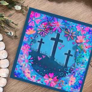 Easter Three Crosses Pretty Floral Inspirivity Card