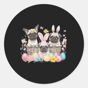 Easter Three Pug Cute Easter Bunny Ears Art  Classic Round Sticker