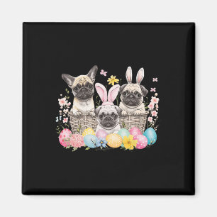 Easter Three Pug Cute Easter Bunny Ears Art Magnet