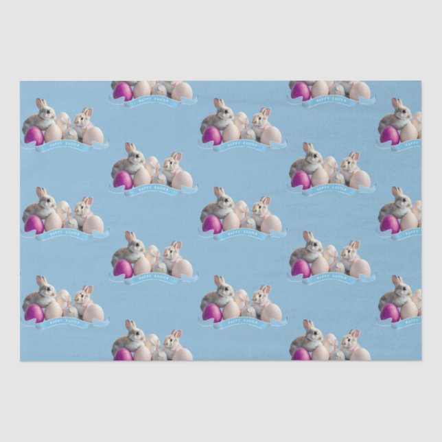 Easter Tissue Paper Two Rabbits & Easter Eggs (Front)