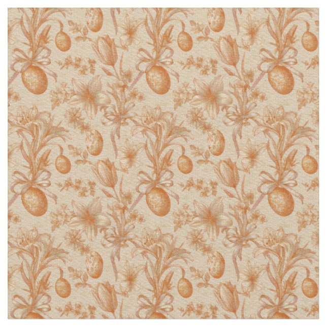 Easter Toile de Jouy Eggs and Tulips Pattern Fabric (Close Up)