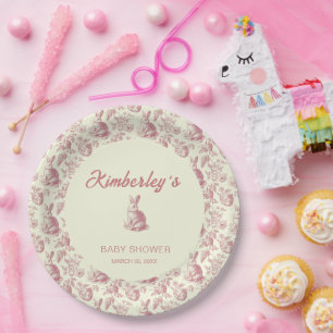 Easter Toile Floral Girl Baby Shower Paper Plate