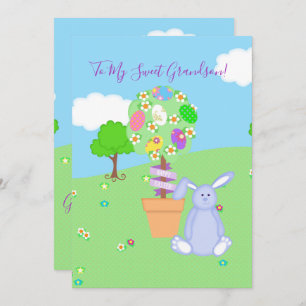Easter Topiary Blue Bunny Grandson Holiday Card