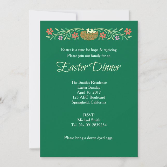 Easter Traditional Dinner Floral Invitation (Front)