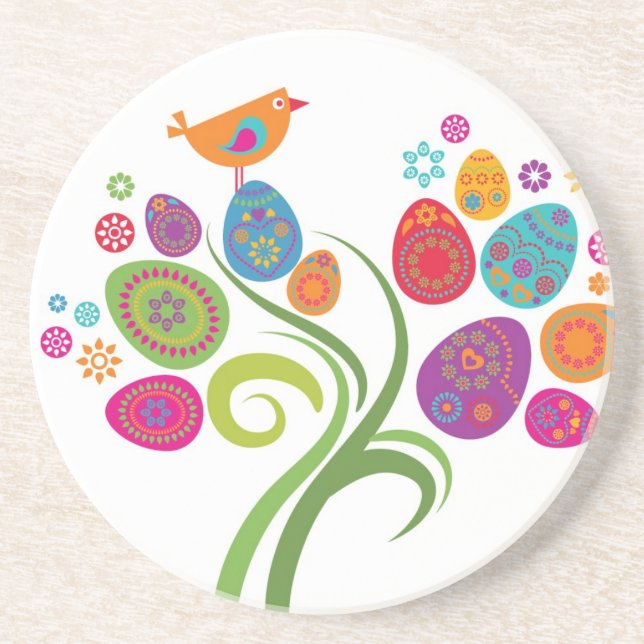 Easter tree with coloured eggs and flowers coaster (Front)