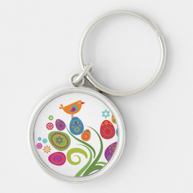 Easter tree with coloured eggs and flowers key ring (Front)