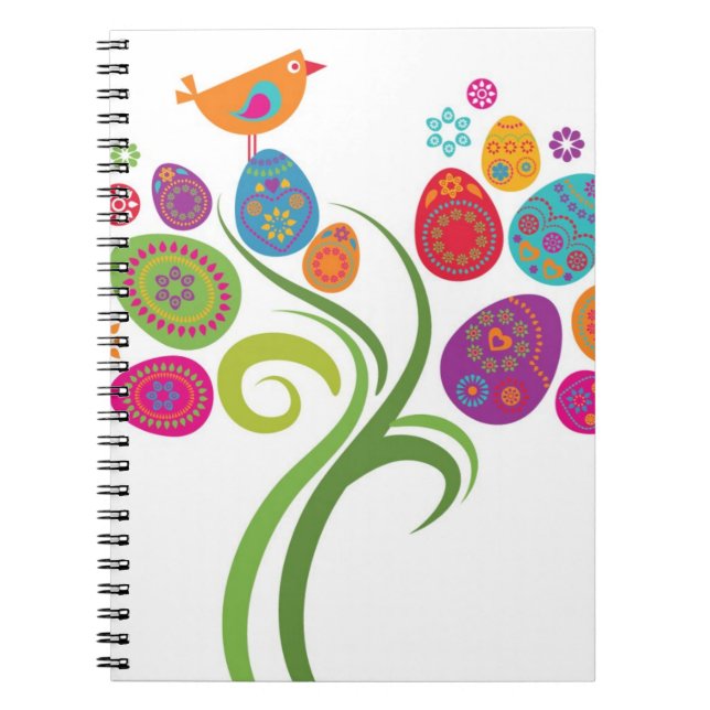 Easter tree with coloured eggs and flowers notebook (Front)