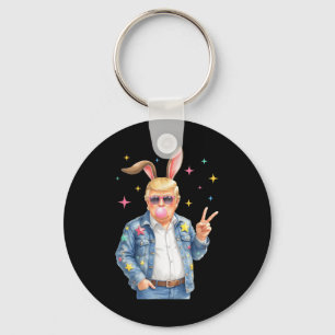 Easter Trump Bunny Blowing Bubble Sungles Peace Si Key Ring