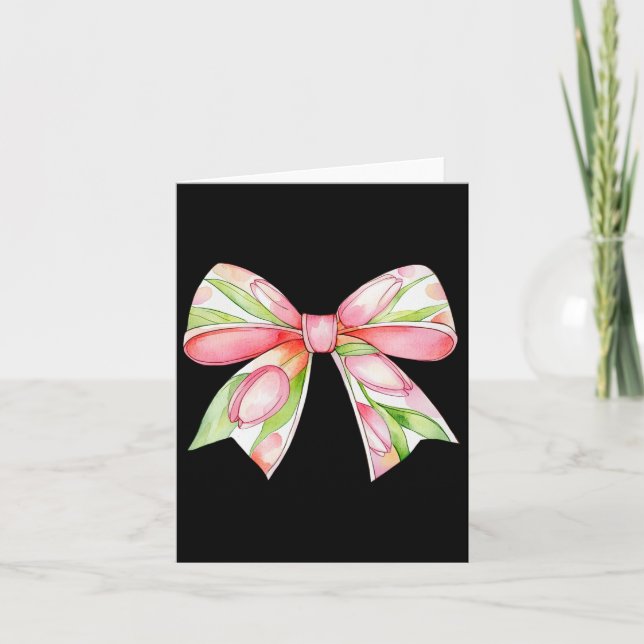 Easter Tulip Coquette Bow Pink Spring Flowers Flor Card (Front)