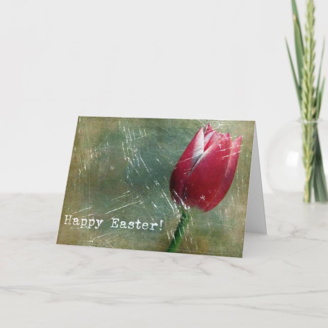 Easter Tulip Grunge Holiday Card (Front)