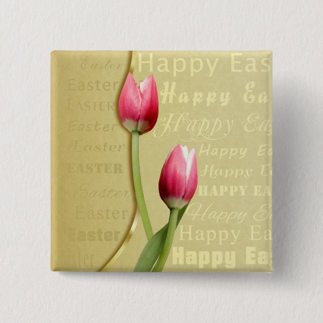 Easter Tulips Gold Typography 15 Cm Square Badge (Front)