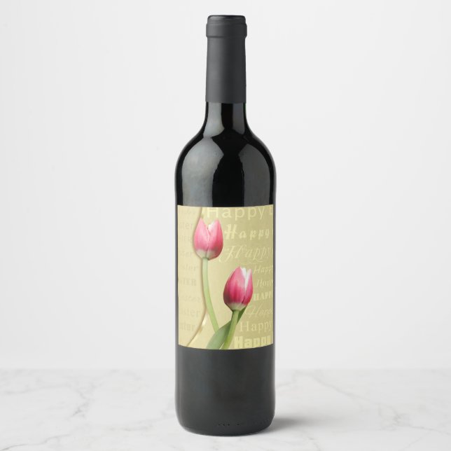 Easter Tulips Gold Typography Wine Label (Front)