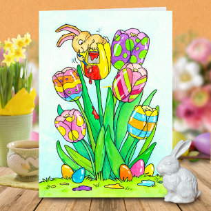 Easter Tulips with Bunny Greeting Card