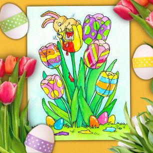 Easter Tulips with Bunny Postcard