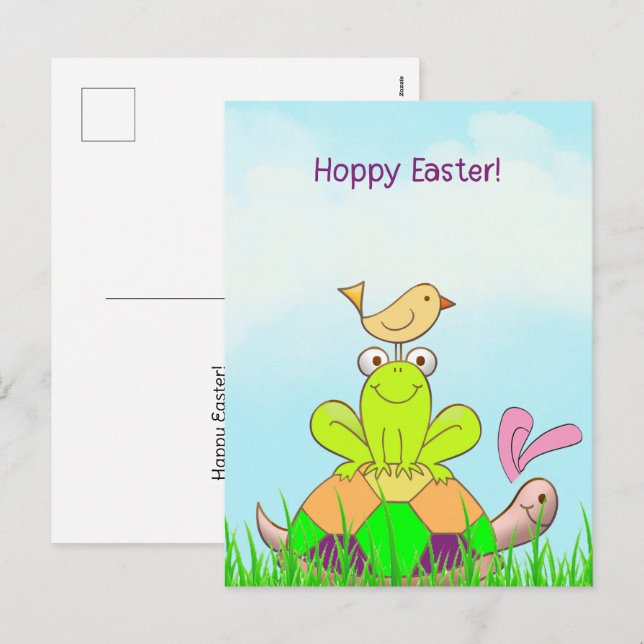 Easter Turtle and Frog and Bird in Grass Postcard (Front/Back)