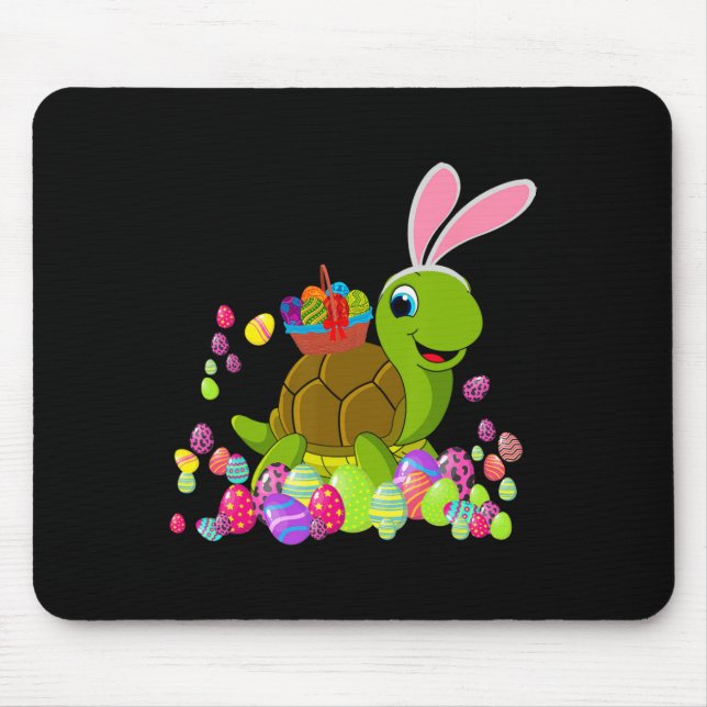 Easter Turtle Lover Bunny Turtle Holding Easter Eg Mouse Pad (Front)