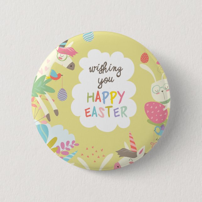 easter unicorn 6 cm round badge (Front)