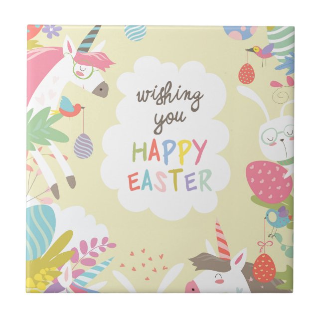 easter unicorn ceramic tile (Front)
