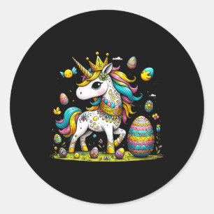 Easter Unicorn Crown Cute Eggs Gift Girls Kids Tod Classic Round Sticker